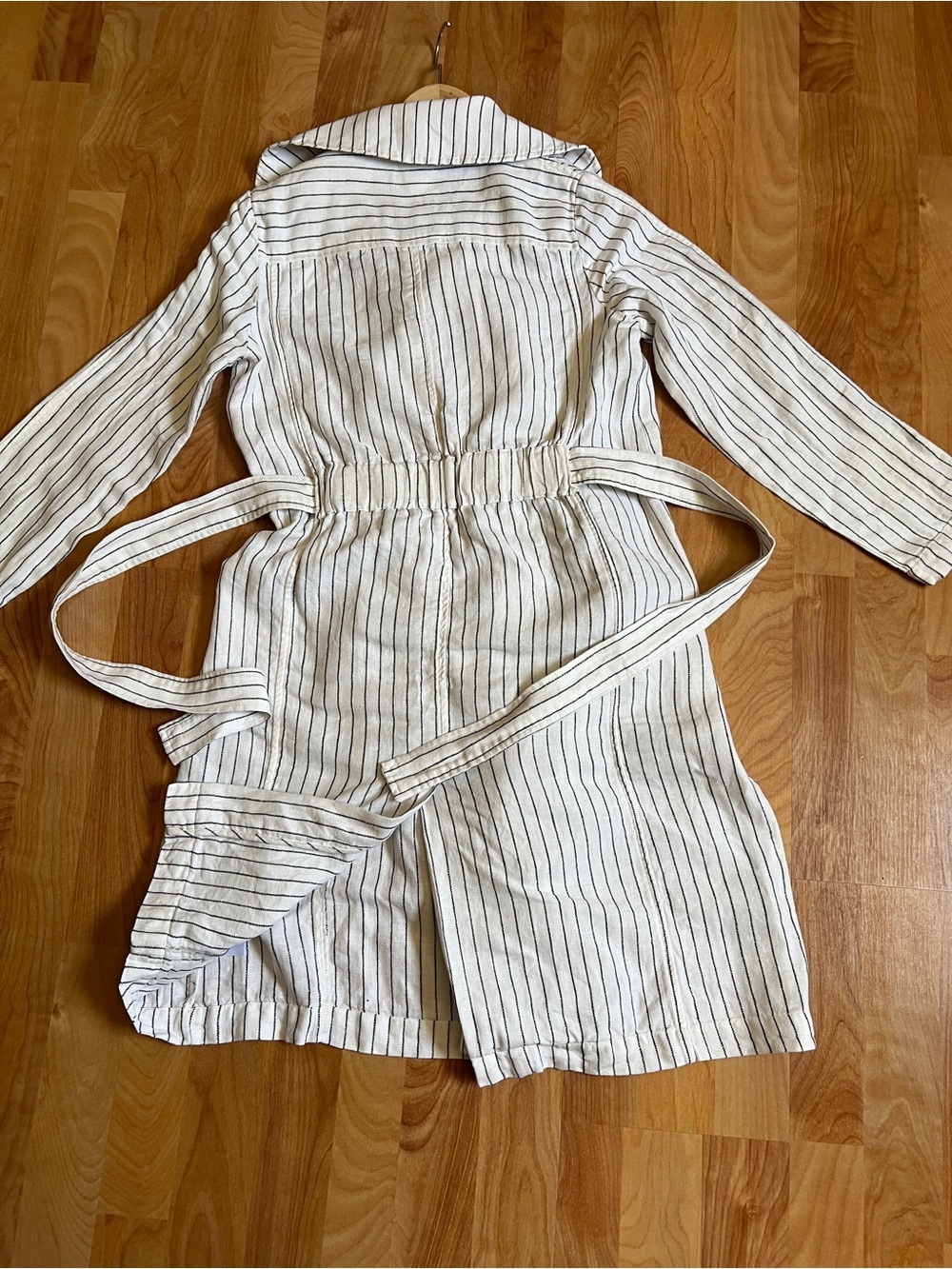 Rachel Zoe Linen Striped Tie-Waist Trench Coat in Cream and Black sz XS - Picture 4 of 8